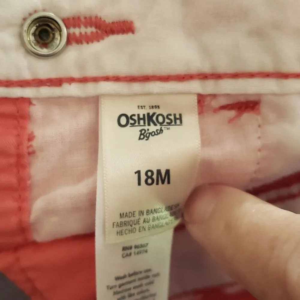 Oshkosh B'gosh Coral Overalls - Embroidered Floral Accents Braided Straps Sz 18M